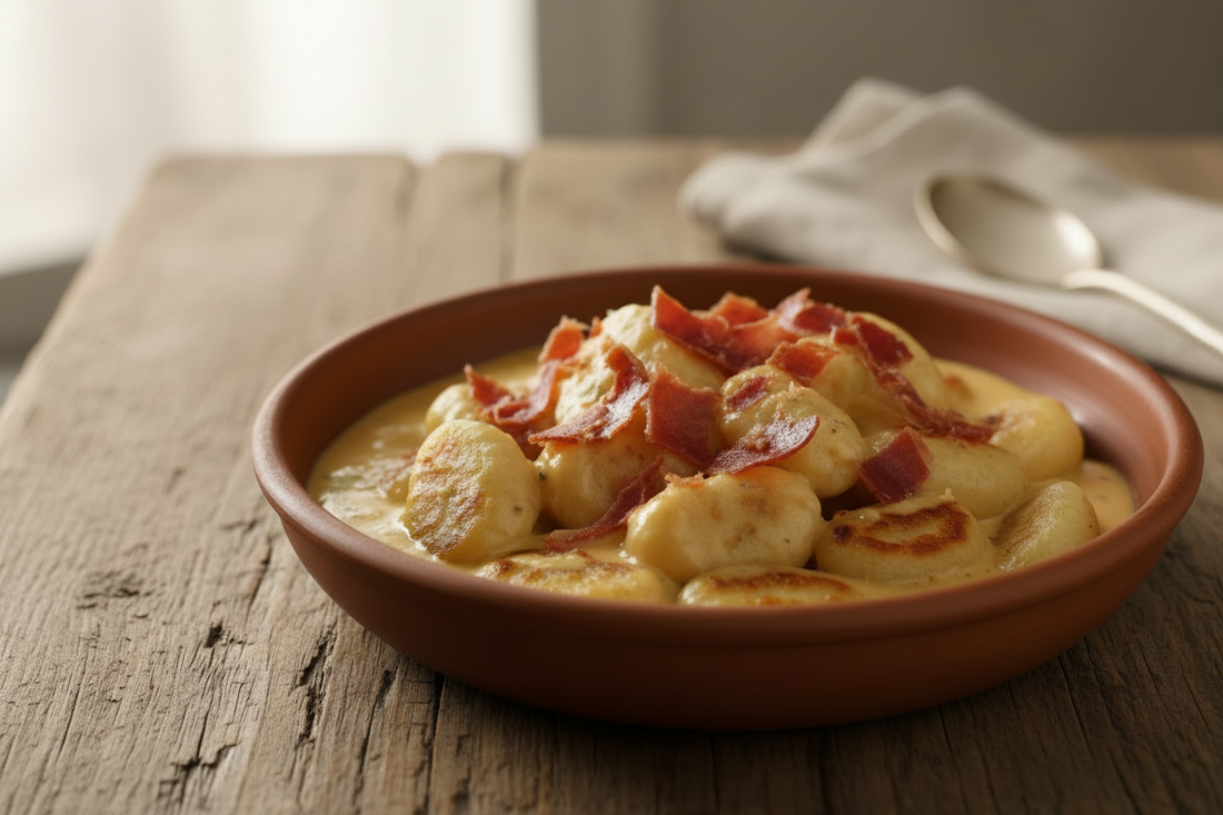 Gnocchi di patate con fonduta alla vaniglia e speck croccante